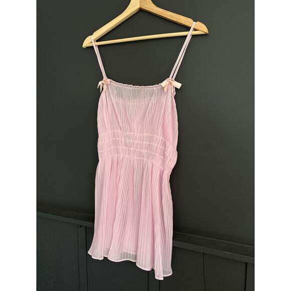 Vintage 50s 60s Union Made Pink Pleated Chiffon Camisole Lingerie Dress Medium - Picture 2 of 11